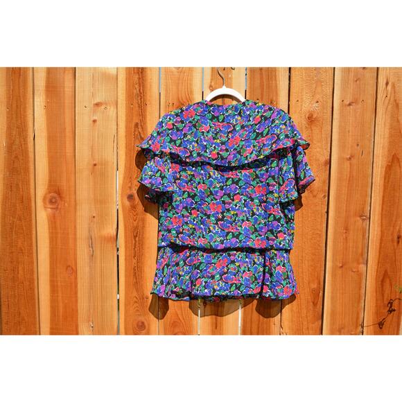 Vintage 1980s Liz Roberts Floral Chiffon Blouse - Picture 5 of 6